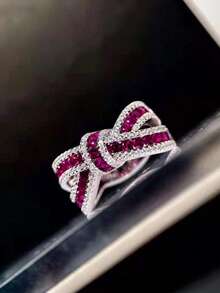 New Fashion Exquisite Red Synthetic Bow Ring Engagement Anniversary Ring Women's Jewelry Daily Casual Accessories - Red 1 - 查看 11