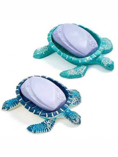 1PC Sea Turtle-Shaped Soap Holder With Quick-Dry Drainage Holes - Resin Turtle Soap Dish & Sponge Rest For Bathroom/Kitchen Sink, Non-Slip Base, Cute Marine-Themed Decor (Blue/Black) - Easy-Clean Drain Cover