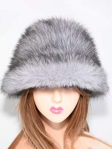 1 pièce Chapeau seau en fausse fourrure de renard, casquette cadeau de haute qualité en fausse fourrure d'hermine épaisse et - Acajou - Voir 12