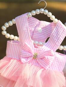 宠物狗薄纱连衣裙，轻薄网纱裙，时尚可爱公主风，透气轻盈舒适，适合博美犬、比熊犬、泰迪熊、约克夏梗、雪纳瑞、猫咪等。送给爱宠人士的最佳礼物。 - 粉色 - 查看 6