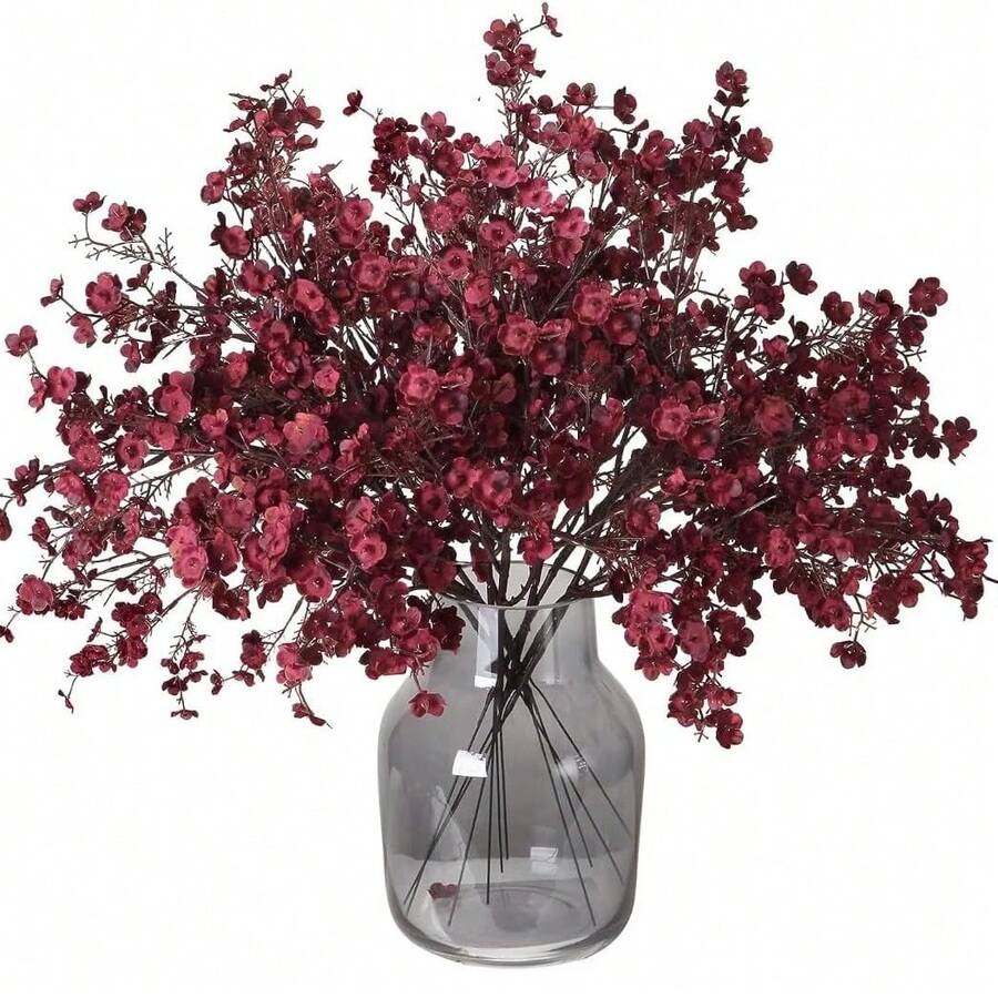 1PC/4PCS Artificial Flower Bouquet Babysbreath Wedding Decoration, Fake Plants Room Decor Fall Decor Fake Flowers Garden Autumn Decor Centerpieces Home Vase Decoration, Dining Room, Bedroom, Bathroom Decoration, Valentine's Day, New Year Decoration, Outdoor Garden Flower Arrangement, Shooting Props, Windowsill Flower Arrangement - autumn red - View 1