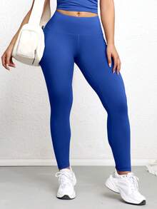 With Pockets Leggings For Women - High Waisted Tummy Control Soft Black Capri Yoga Pants With Pockets For Workout - Blue - View 3