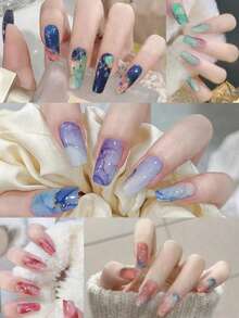 5 Sheets Marbled Nail Stickers Set - Women And Girls Self Adhesive Full Wrap Nail Stickers, Disposable Full Coverage Nail Polish Strips, DIY Nail Art Nail Essentials - Multicolor - View 4