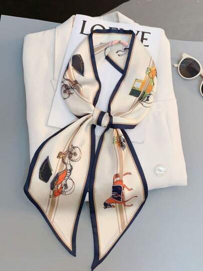 1pc Women Carriage Print Fashion Style Silk Scarf Bandana,Skinny Scarf,Head Band Ideal For Dressing Up Your Look Silk Scarves