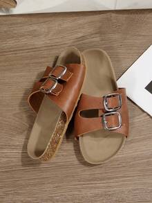 A Pair Of Children's Sandals, 2026 Summer New Style, Fashionable And Versatile, Round-Toed Flat, Anti-Slip, Black, White, Brown, Gold, Orange, Double-Breasted, Beach Outerwear Sandals - Brown - View 5