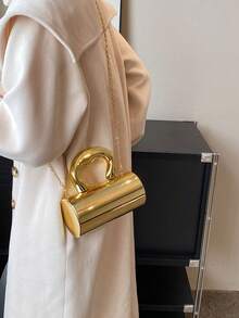 Solid Color Acrylic Box Bag, New Fashion Personalized Handle Handbag, Cylinder Shaped Chain Shoulder Crossbody Bag, Phone & Coin Purse, Suitable For Work, Commute, Date, Shopping, Travel, Romantic Valentine's Gift For Couples - 金色 - 查看 2