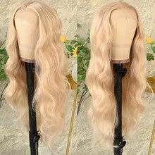 13X4 Light Blue Long Body Wave Lace Front Wig 28" Long Wavy Wigs Glueless Free Part 180% Density Blue Wavy Hair With Adjustable Straps & Combs Heat Resistant Blue Color Loose Wave Synthetic Hair Replacement Wigs For Women Perfect For Daily Wear Parties & Special Occasions - Light Blonde - View 5