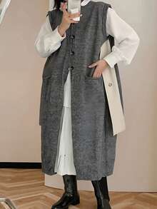 Alicedudu Áo len cardigan dài lấy cảm hứng từ nhà thiết kế dành cho nữ, Thu/Đông - Xám - Xem 7