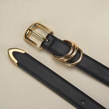 1 pièce Ceinture pour hommes et femmes avec boucle ovale dorée - Ceinture décontractée réglable pour jeans, pantalons, jupes - Accessoire mode pour tenue décontractée, accessoire pour jeans. Convient pour les voyages quotidiens en été et l'école en automne - Noir - Voir 5