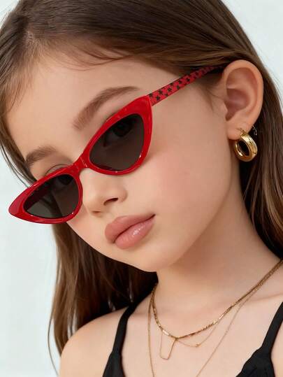 1 PC Cat-Eye Shaped Colorful Acrylic Fashion Glasses For Girls Aged 9-14, Suitable For Outdoor Play And Y2K Accessories