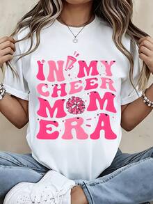 In My Cheer Mom Era T Shirt For Women Cheerleading Mom Gift Pink Graphic Tee Fashion Statement Top - 白色 - 查看 1