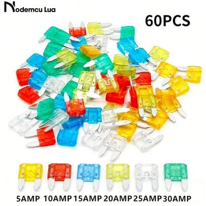 NODEMCU LUA Mini Model 60-Piece Car Fuse Combination Kit Small Mini Multi-Color Multi-Function Blade Fuse Replacement Kit, Suitable For Car/RV/Truck/Motorcycle/Boat/SUV Car Fuses