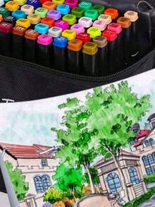 60/48/36 Colors Dual-Tip Acrylic Marker Pens & Watercolor Brush Pen Set, Professional Anime Drawing Design Art Supplies - Multicolor - View 3