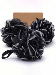 3/1pc Soft Mesh Bath Sponge With Hanging Rope, Suitable For Men And Women, Exfoliating Body Scrub, Black Texture And Light Beige Gentle Care, Detachable Mesh (No Residue) Suitable For Showering