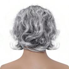 Short Curly Old Man Bald Cap Wig Mad Gray Scientist Synthetic Balding Halloween Anime Cosplay Costume Wigs Grey - 灰色 - 查看 4