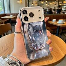 Funda para teléfono con patrón de diamante de cristal plateado y diseño de estrellas brillantes para iPhone 14 15 Pro Max y  Galaxy S23 S24 Ultra, opción de regalo ideal para todas las estaciones - Plateado - Ver 1
