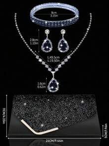 Glamorous,Exquisite,Quiet Luxury Women's Elegant Sparkling Decoration Evening Clutch Bag With Diamond Chain Strap And Bracelet, Necklace, Earrings Set For Party Sequins Flap Clutch Bag Buckle Evening Event Party Bag Metal Chain Crossbody Bag For Party Girl,Woman,Bride Perfect For Party,Wedding,Prom,Dinner/Banquet. The Best New Year & Valentines' Gift Set. - Black - View 4