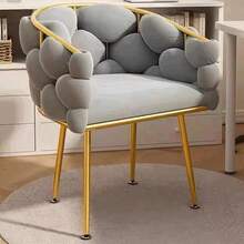 Silla de Tocador con Cojín de Espuma Alta Resiliencia, Estructura Metálica, 76 cm de Altura | Detalles Dorados y Apariencia Lujosa para Asiento Maquillaje, Estación de Belleza,Silla para Tocadero,Asientos Elegantes,Tocadero Moderno,Cojín de Alta Resiliencia,Silla con Estructura de Metal,Asientos Cosméticos,Taburete de Maquillaje,Entusiastas de la Belleza,Profesionales de Salón - Gris Claro - Ver 4