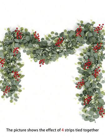 1/2/3pcs, 180cm/70.86in Artificial Christmas Wreath, Green Eucalyptus Leaves, Fake Berries Hanging Garland, Suitable For Christmas Decoration, Room Decor, Home Decor, Bedroom, Outdoor, Kitchen, Christmas Ornaments, Patio, DIY, Room Decor Supplies, Porch Wall Fireplace Farmhouse Decor, Gift