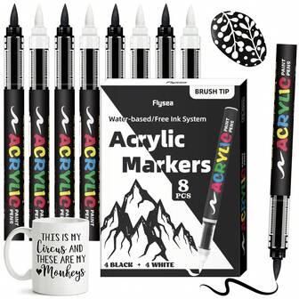 Acrylic Black And White Permanent Marker Pen, Acrylic Paint Marker Pen For Rock Painting, Wood, Metal, Stone, Ceramic, Glass, Graffiti, Paper, Painting