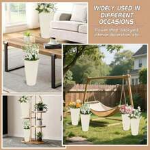 DMetal Vases For Flowers - 6 Pcs White Farmhouse Tall Flower Bucket With Handles Farmhouse Rustic French Tin Planter Buckets For Centerpieces Floral Display Wedding Garden Courtyard Table Decor - 白色 - 查看 5