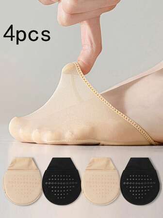 4pcs Shallow Invisible Half Palm Socks For Women, Thickened Soft Forefoot Pad, High Heel Shoe Inserts, Sweat-Absorbing Anti-Slip Half-Size Pads
