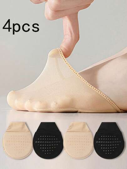 4pcs Shallow Invisible Half Palm Socks For Women, Thickened Soft Forefoot Pad, High Heel Shoe Inserts, Sweat-Absorbing Anti-Slip Half-Size Pads