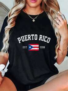 100 Cotton Puerto Rico Est1508 Puerto Rican Flag Independence Day T-ShirtOversized Unisex Pocket Tee - Relaxed Fit Urban - màu đen - Xem 1