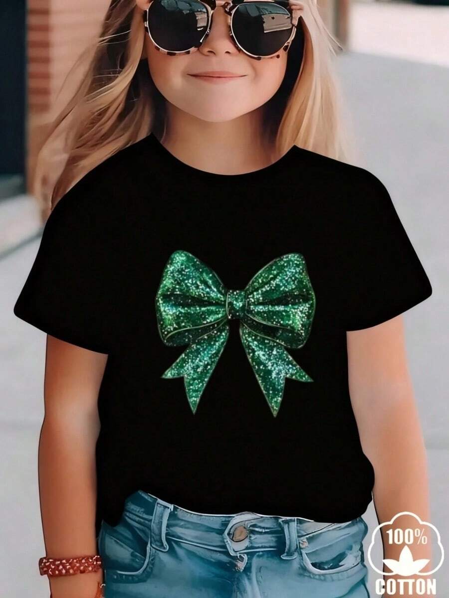 Esta nueva camiseta de manga corta para niñas, 100% algodón, luce modernos estampados de Arco, informal y versátil. Confeccionada con un tejido suave y delicado con la piel, es suave con la piel sensible de tu hija, permitiéndole libertad de movimiento y comodidad durante reuniones familiares, actividades escolares o juegos al aire libre. - Negro - Ver 1