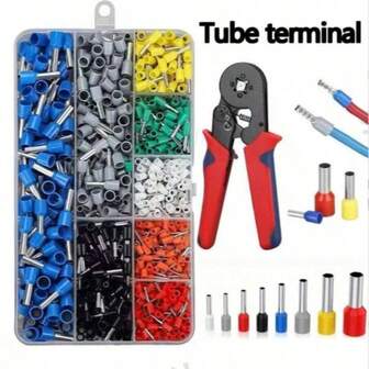 Juego de terminales de engaste y herramienta de engaste, kit de herramienta de engaste de bobina, kit de terminal de cable, incluye 200/400/800/1200 piezas de conectores de cable, terminales de engaste tubulares aislados VE, kit de herramienta de engaste de cable de trinquete de ajuste automático Juego de pinzas de engaste HSC8 6-4A, 6-6A, adecuado para proyectos de cableado DIY, trabajo eléctrico doméstico, reparaciones eléctricas