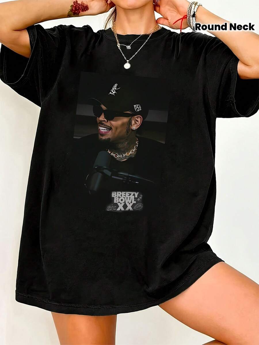 [ Tour Tee]  BREEZY BOWL XX 2025 Tour Women's Graphic T-Shirt| Official Concert Merch With Signature & Microphone Print, Lightweight Breathable Round Neck Casual Tee, Machine Washable All-Season Fan Apparel, Everyday Tee, Durable Construction, Soft Material, Printed Top, Unisex Style, Music Fans, Adults - Black - View 1