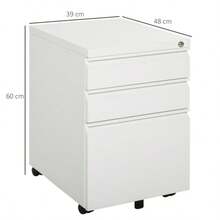 Vinsetto Rolling Filing Cabinet With 3 Drawers And Wheels, Compact Steel With Concave Handle, White, 39 X 48 X 60 Cm - White - View 3
