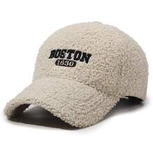 1pc Minimalist Letter Embroidered Wool Baseball Cap, Thick & Warm, Suitable For Couples In Autumn/Winter - A - View 1