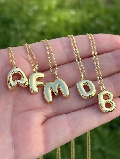 1pc Fashionable & Delicate Gold-Tone Copper Letter Bubble Pendant Stainless Steel Chain Necklace, Children's Jewelry Accessory, Holiday Party Gift Decoration