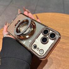 Luxury Shiny Crystal Camera Ring Phone Case, Compatible With IPhone 17 Pro Max Air 16 15 14 13 12 Pro Max - Gradient Glitter Plating, Ring Holder, Full-Body Protective Case, For Women; Compatible With Samsung Galaxy S25 Ultra S24 S23 S22 S25 Plus S25 Edge S24+ A15 A16 A55 A56 - Gold - View 5