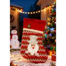 Calcetín de Adornos de Navidad,Calcetín de Navidad,Calcetín de Adornos Tejido de Papá Noel con Tema Navideño de Rojo, Blanco y Verde,Calcetín de Adornos de Navidad de Papá Noel con Patrón de Ondas,Adornos con Ambiente Navideño,Adornos Navideños. - Rojo - Ver 5