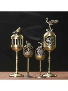 CHIGO 1个创意复古金属高脚鸟笼灯笼造型香炉/香炉，适合家居装饰香薰和禅意香炉，带固定香棒和集灰器双重功能，可用于香薰疗法 - 彩色 - 查看 4