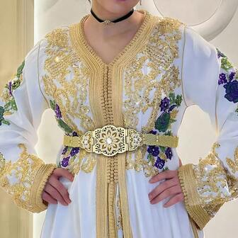 1 件优雅金属女士腰带，长度可调，阿拉伯长袍链，新娘首饰，镀金人造水钻，适合宴会、婚礼、生日礼物夏季、学校