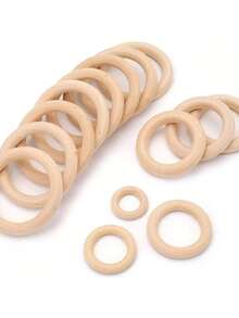 5pcs-50pcs 20-80mm Unfinished Wooden Rings Multiple Sizes Solid Color Natural Wood Circle Rings For Macrame Craft Jewelry Decorative Wooden Hoops - Wood Color - View 11