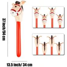 PVC Inflatable Horse Head Stick Party Toy, Cartoon Animal Head Long Stick Stage Game Props, Children Photography Toy, Parent-Child Interactive Props