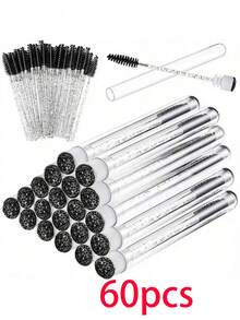 60-10 Eyelash Brush Tubes, Crystal Rod Eyelash Curler Tubes, Reusable Eyelash Brush, Dust-Proof Cleaning Agent Storage Tube - Black - View 13