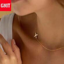 GNIT Aomogo Map Shape Stainless Steel Unisex Necklace Pendant, Fashionable Pendant Chain, Beautiful Men's Necklace, Party Gift - Golden Double-tooth Airplane - View 5