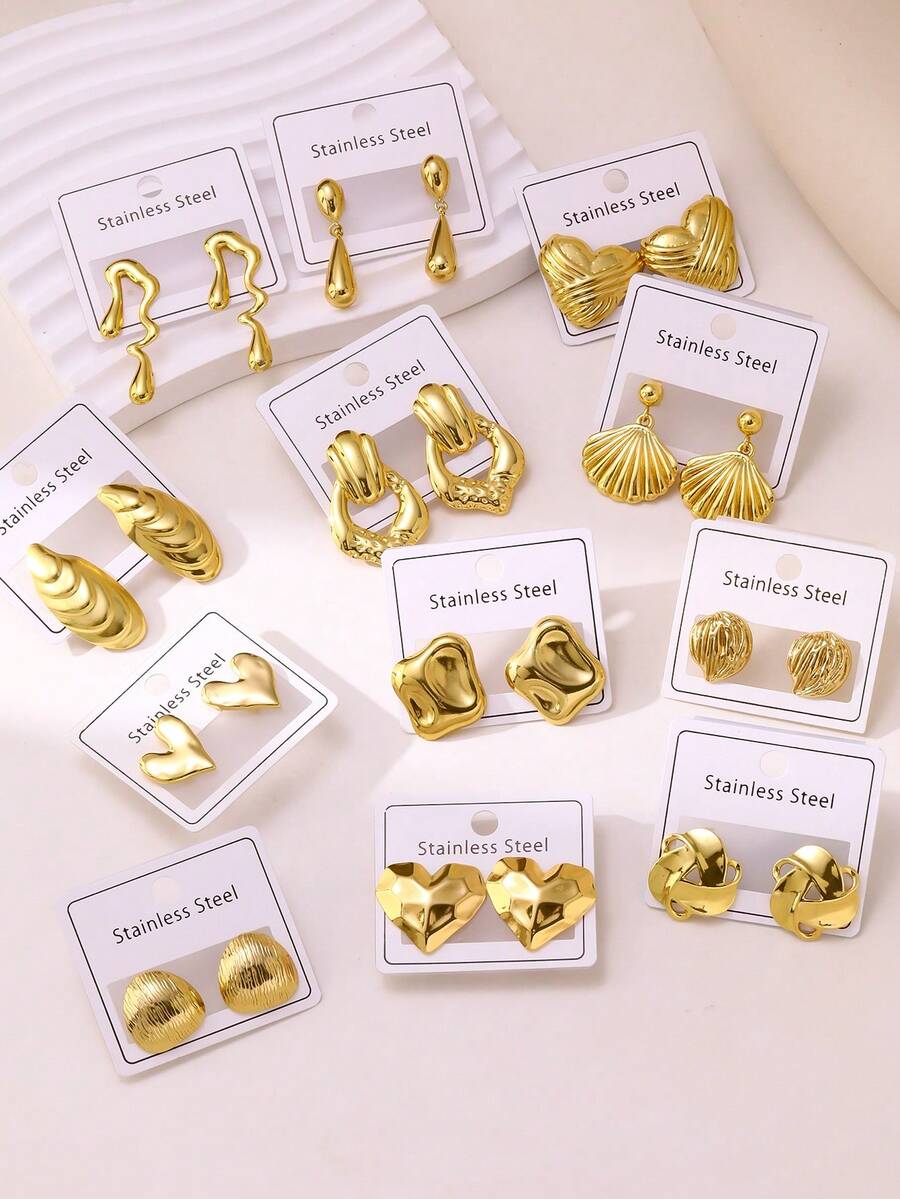 3/5/6/8 Pairs Assorted Asymmetrical Geometric 304 Stainless Steel Earrings, Luxury Versatile Accessories Suitable For Daily, Commute, Vacation, Great Gift For Girlfriend & Best Friend! Cute Earrings, Suitable For Teenagers, Random Delivery