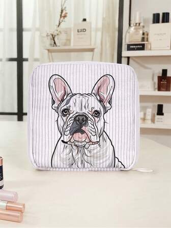 Funny Pattern Corduroy Sanitary Napkin Storage Bag, Cosmetic Organizer Pouch, Portable Makeup Bag