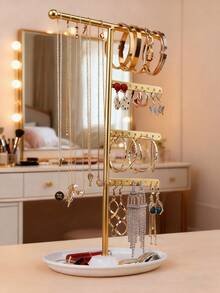 [US-Based Shipping]1pc Elegant Metal Jewelry Stand With Tray For Stylish Storage And Display Of Necklaces,Jewelry Towers, Earrings, And Bracelets,  Home Decor,Perfect Earring Display Stand For Home Organization Or Jewelry Retail, Ideal Christmas Gift For Fashion Lovers, Enhance Your Holiday Decor With This Chic Accessory, Perfect For Thanksgiving, New Year, And Valentine's Day Celebrations.Jewelry Storage Rack, Jewelry Display Stand, Metal Frame Suitable For Storing And Displaying Necklaces, Earrings, Bracelets, And Rings. Elegant Jewelry Storage Display Rack, Perfectly Suited For Necklaces, Bracelets, Earrings, And Rings, Organizing Accessories With Stylish Charm. Elegant, Modern, Minimalist, Practical, Multifunctional, And Highly Decorative, It's Ideal For Bedrooms, Vanities, And Wardrobes. Makes A Wonderful Gift For Girls And Women, Perfect For Birthdays, Christmas, Back-To-School Season, Holiday Gifts, Thanksgiving, New Year, And Valentine's Day. Festive Decor, Fashionable. - Multicolor - View 8