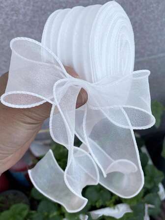 1pc Semi-Transparent Organza Ribbon With Rolled Edges, For Flower Bouquets, Gift Packaging, Cake Decoration, Weddings, Decorative Bows, Suitable For Holiday Parties