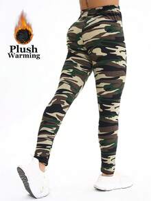 1 chiếc quần legging nữ dày dặn, lót giữ nhiệt, họa tiết rằn ri xanh lá cây, kiểu dáng thời trang Âu Mỹ, tối giản, thanh lịch, co giãn cao, ôm sát tôn dáng, thích hợp mặc ở nhà, tập luyện, yoga, tập gym, chạy bộ, hoạt động ngoài trời, đi nghỉ mát, đi bộ. - Màu xanh lá cây đậm - Xem 2