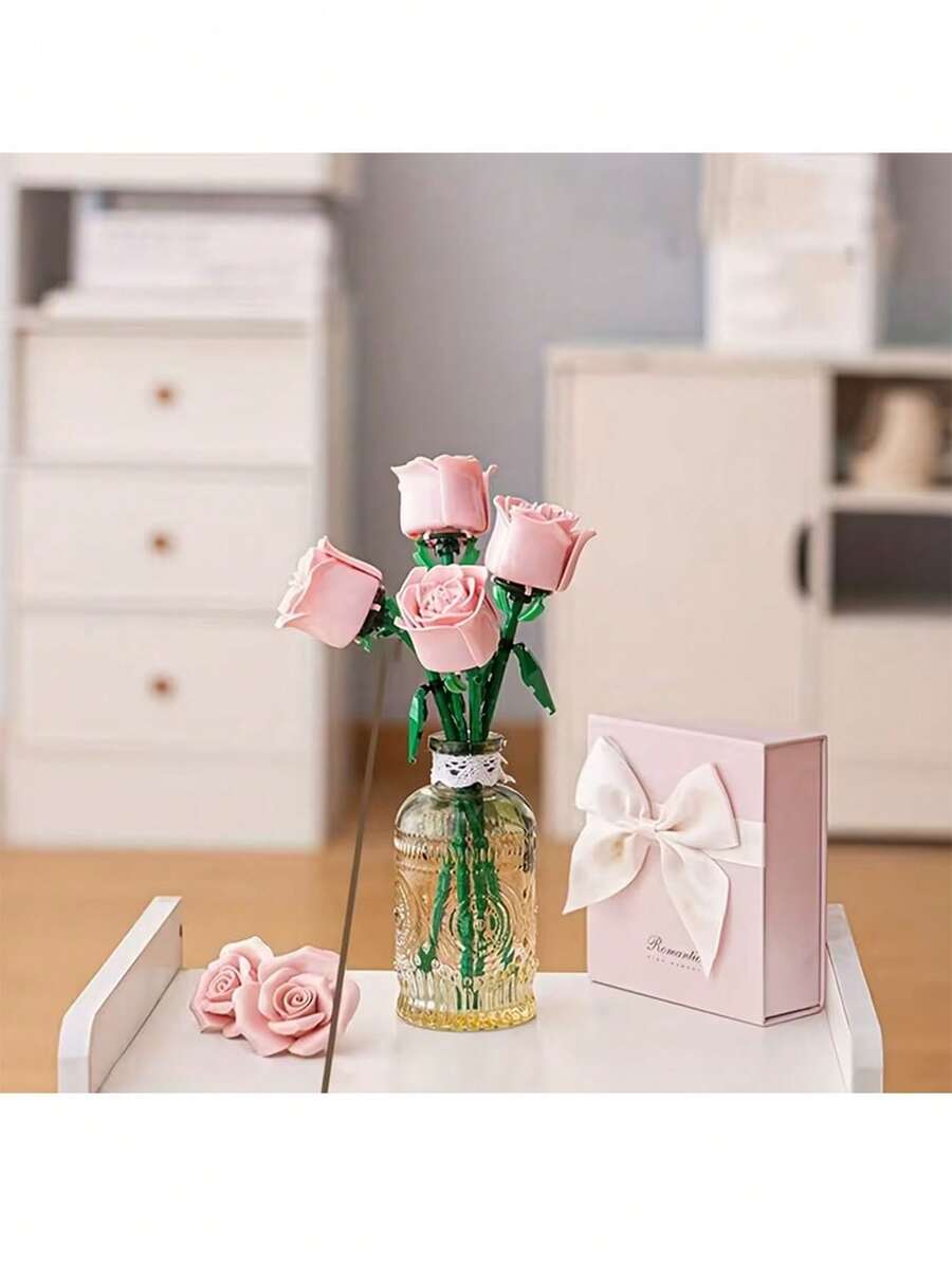3-Color DIY Wooden Rose/Flower Building Blocks, Suitable For Desktop Decor, Also Great For Valentine's Day, Christmas, And Halloween. Best Gift For Girlfriend (Vase Not Included) - Multicolor - View 1