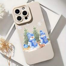 2026 nueva funda de teléfono mate, funda de teléfono con escena de invierno de muñeco de nieve con impresión de árboles y ciervos para iPhone 17 14 13 12 11 Pro Max y  Galaxy S23 S22 S21 S20 funda protectora regalo de pareja para novio novia regalo de vacaciones - Blanco antiguo - Ver 6