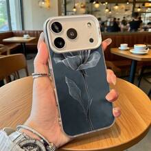 Funda de Teléfono Diseño de Flor Negra con Elegante Patrón de Rosa Gris para Modelos de  y  Adecuada para Todas las Estaciones Opción de Regalo Ideal - Negro - Ver 1